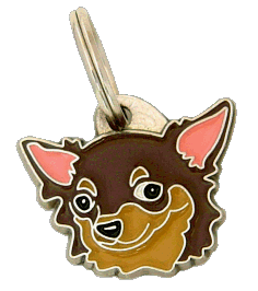Chihuahua pelo longo chocolate <br> (placa de identificação para cães, Gravado incluído)